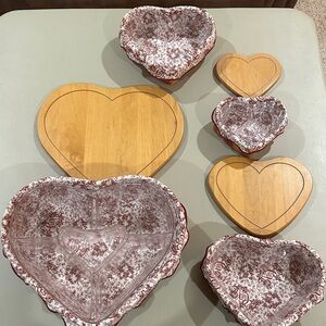 Longaberger Heart-Shaped Red and White Dish Set